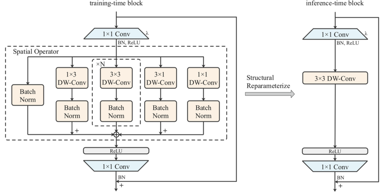 FalconNet spatial operator: multi-branch training and re-parameterized inference